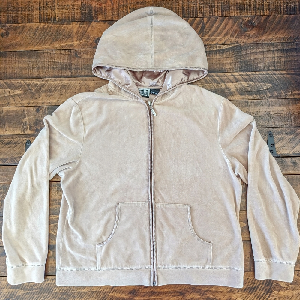 Everlast Velour Taupe Gold Zip Up Hoodie w/ Satin Trim Size Large